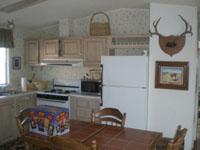 Full kitchen inside the bunk house cabin at Rancho Rojo Outfitters hunting camp.